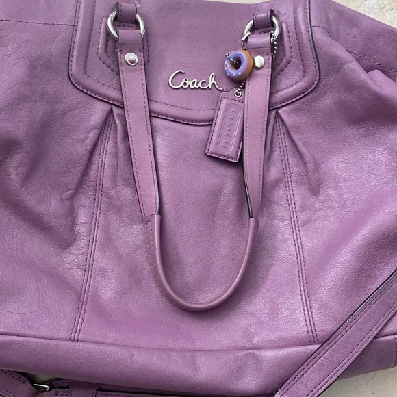 Coach Purple Leather Satchel with Removable Shoulder Strap - Picture 6 of 7